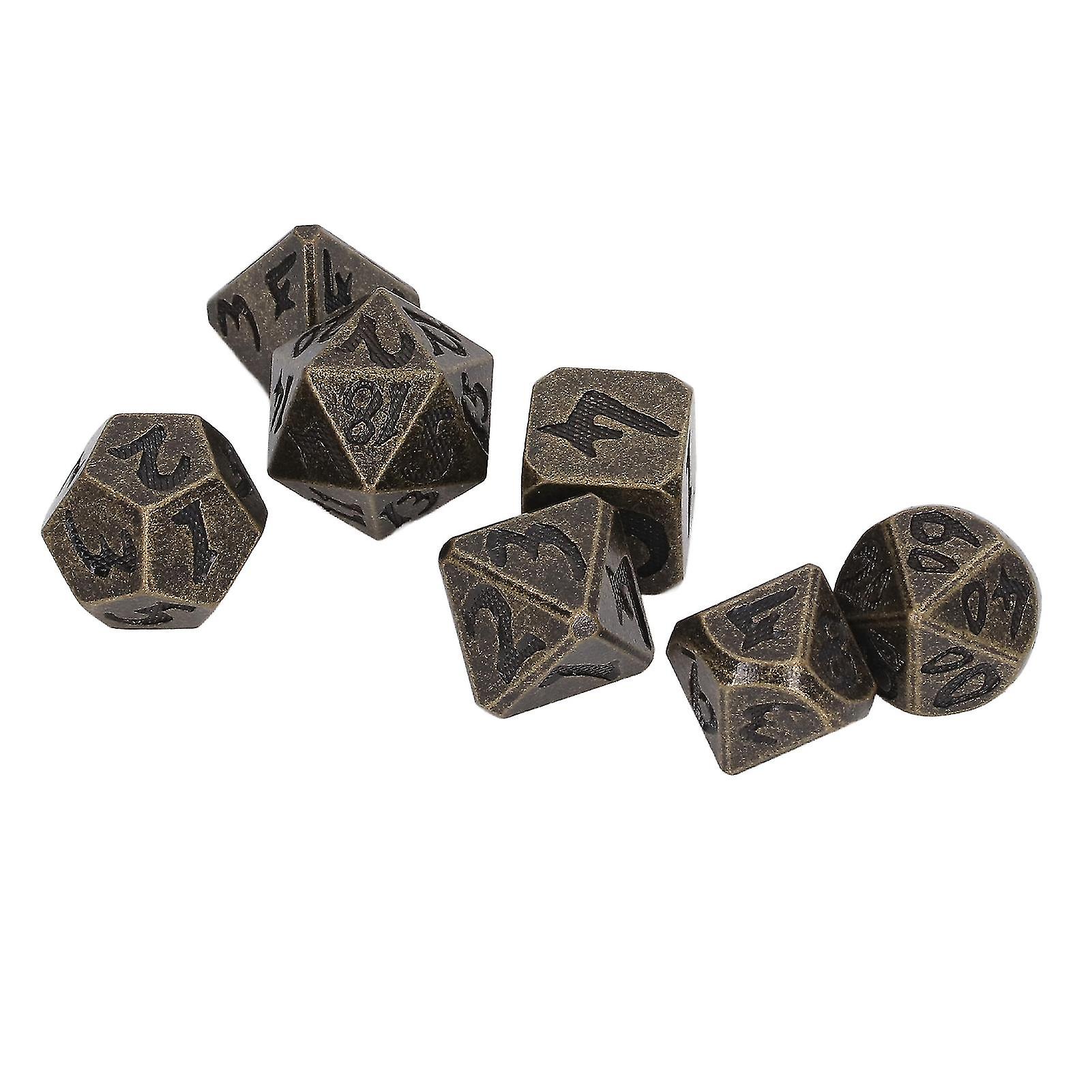 7pcs Polyhedral Dice Clear Numbers Hand Polished Portable Metal Dice Game Dice for Party Board Game