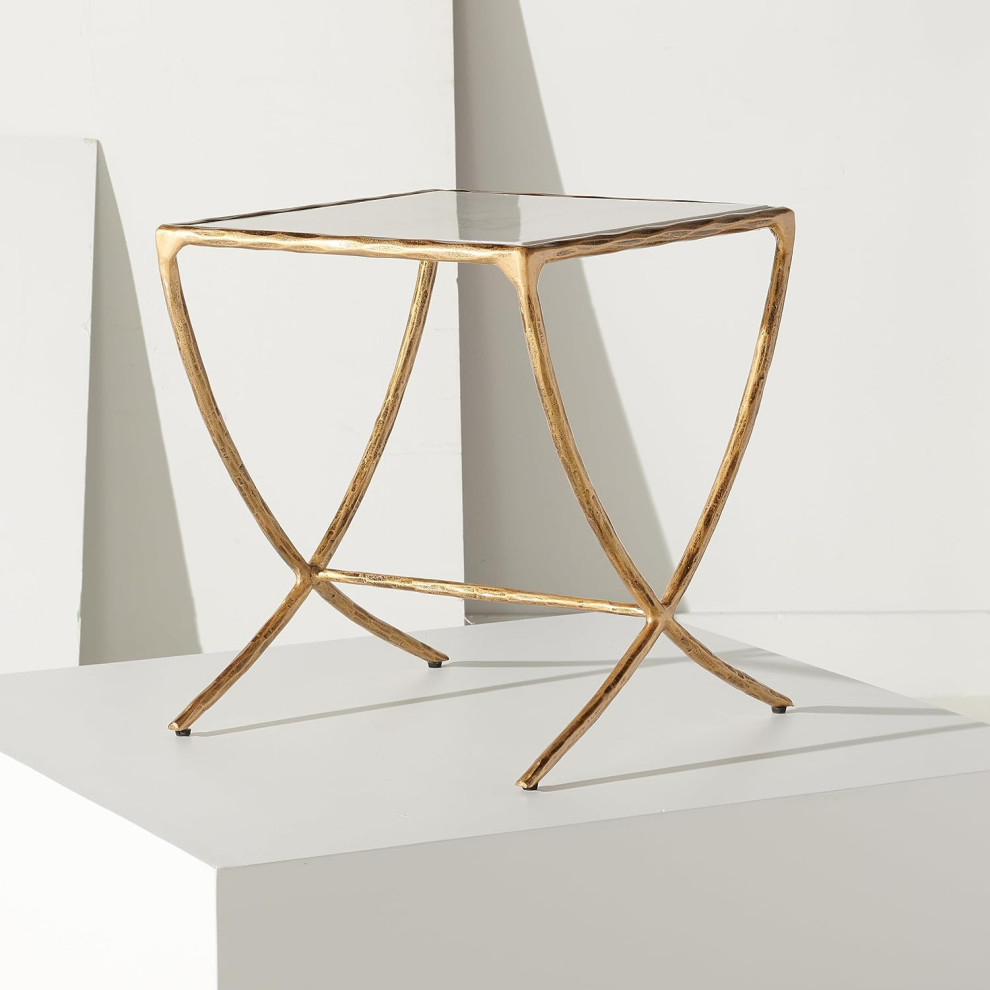 Contemporary End Table  Unique Curved X Shaped Trestle Base  ampGlass Top   Contemporary   Side Tables And End Tables   by Decor Love  Houzz