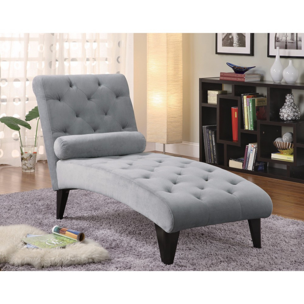 Fashionably Button Tufted Comfy Gray Chaise   Transitional   Indoor Chaise Lounge Chairs   by Bunnyberry  Houzz