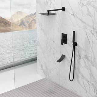 Kingdely 10 in. 3-Spray Wall Bar Shower Kit With Hand Shower and Square Rain Shower Head With Valve in Matte Black KF020289-01-KPL