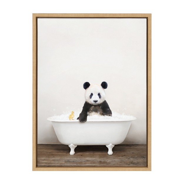 X 24 quot Sylvie Panda Waving In Rustic Bath Frame Canvas By Amy Peterson Natural Kate amp Laurel All Things Decor