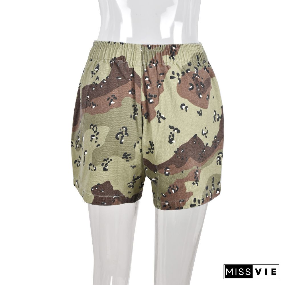 High Waist Camo Cargo Workout Shorts