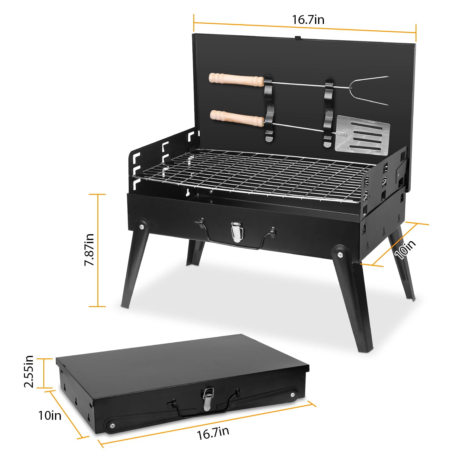 iMounTEK Portable Charcoal Grill Foldable BBQ Suitcase Grill Shelf for Outdoor Camping Picnics Garden Grilling, 16.7x10x17.7 inches