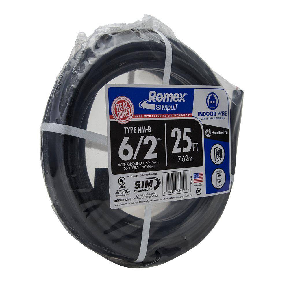 Southwire 25 ft. 62 Stranded Romex SIMpull CU NM-B WG Wire 28894421