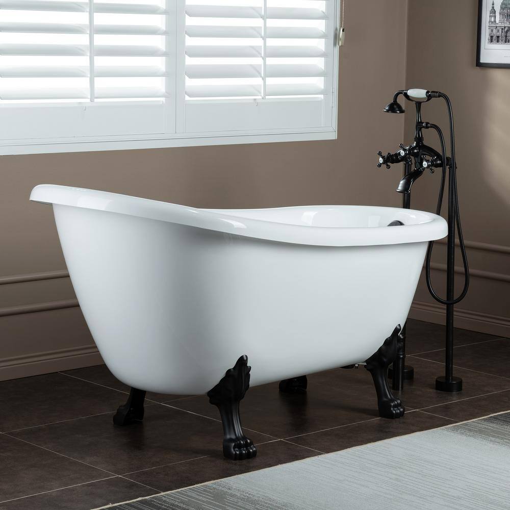 WOODBRIDGE Dover 54 in. Heavy Duty Acrylic Slipper Clawfoot Bathtub White Faucet Claw Feet Drain  Overflow in Oil Rubbed Bronze HBT7009