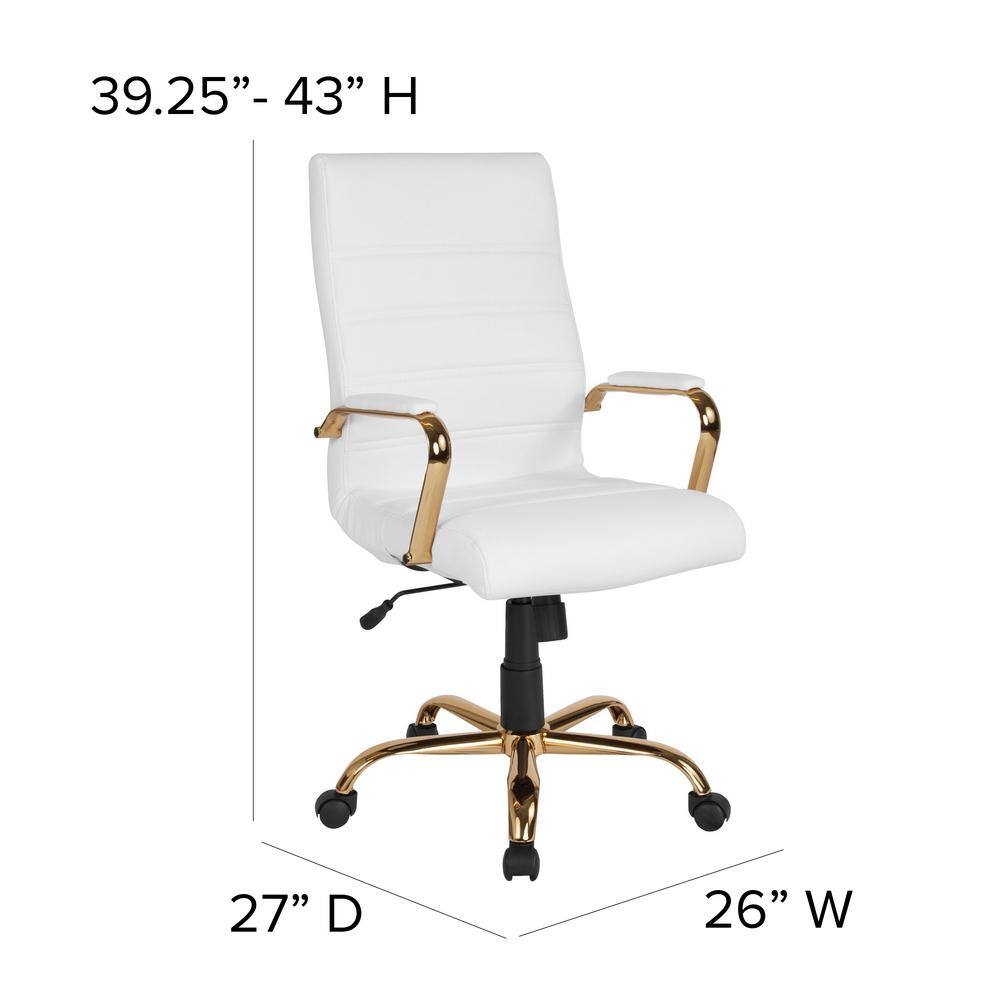 Flash Furniture Whitney High Back Faux Leather Swivel Ergonomic Office Chair in WhiteGold Frame with Arms GO2286HWHGLD