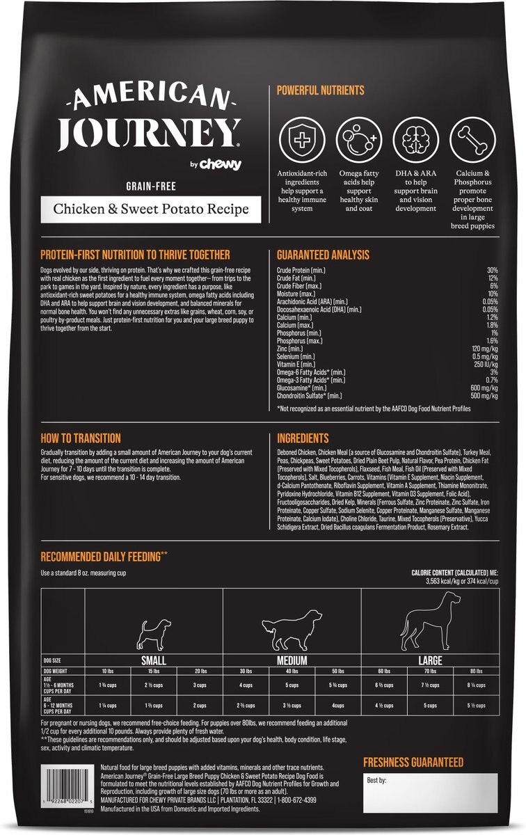 American Journey Large Breed Puppy Chicken and Sweet Potato Recipe Grain-Free Dry Dog Food
