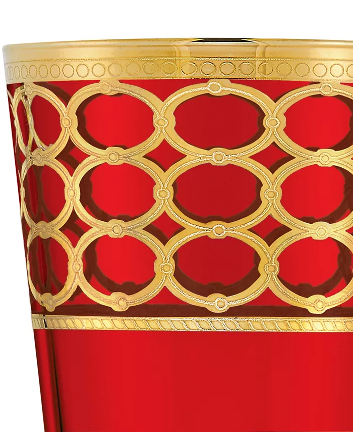 Lorren Home Trends Deep Red Colored Double Old Fashion with Gold-Tone Rings Set of 4