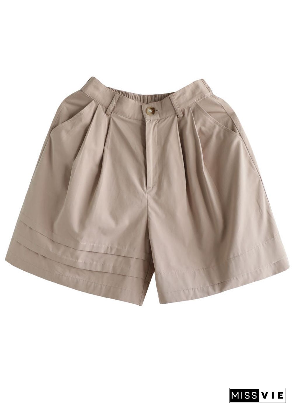 Boutique Light Pink Elastic Waist Wrinkled Pockets Cotton Shorts Summer