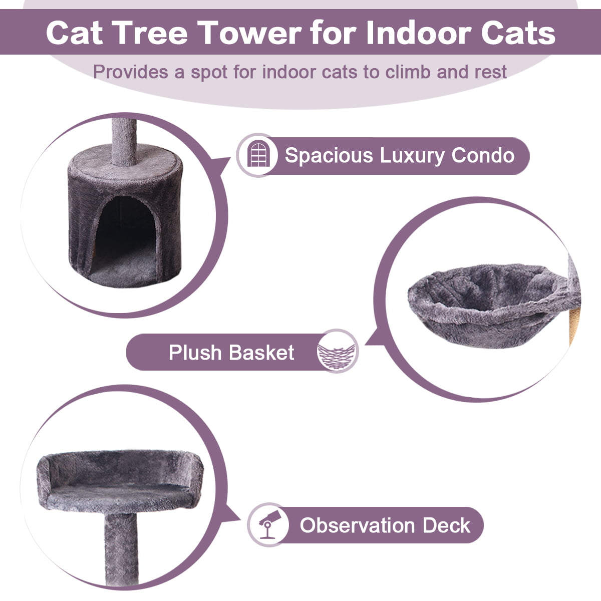 Vesteel Cat Tree, 34.6" Cat Tower Condo with Cozy Basket and Sisal Scratching Post for Indoor Cats Kitten, Gray