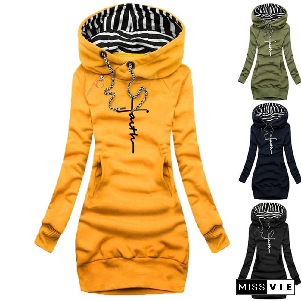 Women Sweater Dress Long Sleeve Hoodie Dress Autumn Winter Casual Slim Sweater Hoodies Dress Plus Size