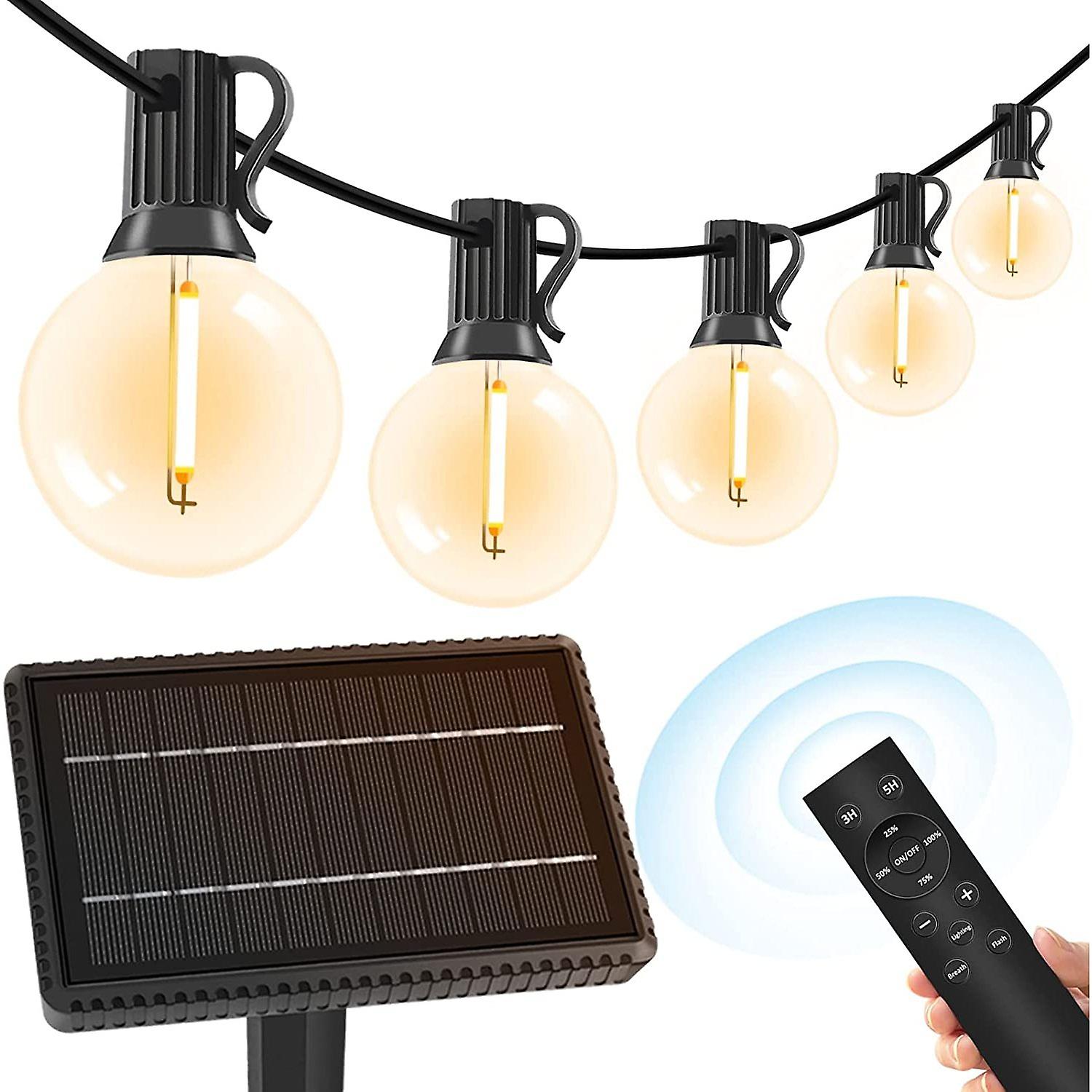 100ft Solar Outdoor String Lights With Remote - Usb Rechargeable Solar Powered Outdoor Patio Lights， Larger 5w Solar Panel ， Timer， Dimmable Shatterpr