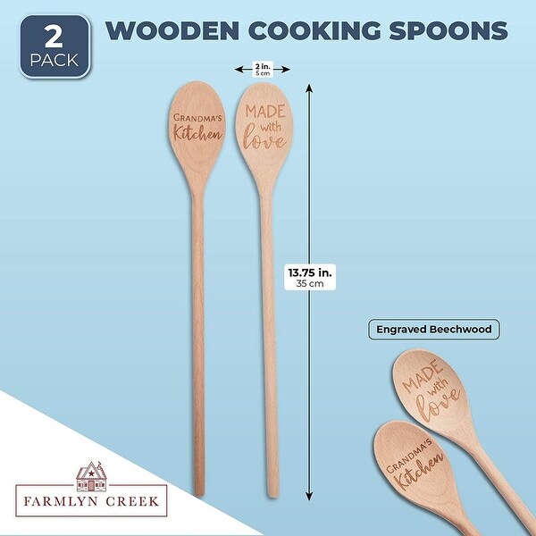 Wooden Serving Spoon Gift Set， Grandmas Kitchen， Made with Love (14 In， 2 Pack)