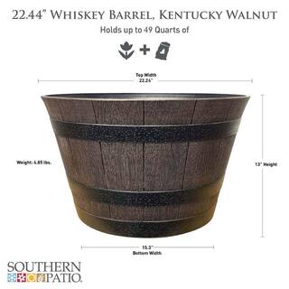 Southern Patio Large 22.24 in. Dia x 13.04 in. H 49 qt. Kentucky Walnut Medium Brown High-Density Resin Whiskey Barrel Outdoor Planter HDR-094913