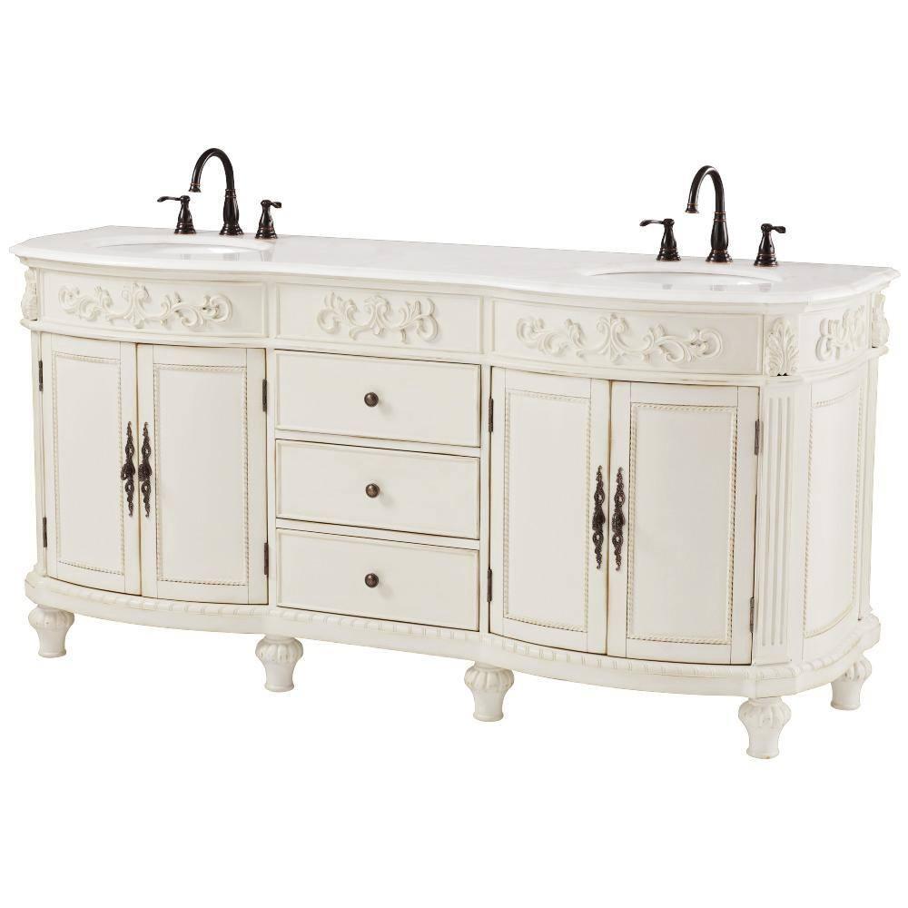 Home Decorators Collection Chelsea 72 in W x 22 in D x 35 in H Bathroom Vanity in Antique White with White Engineered Solid Surface Top