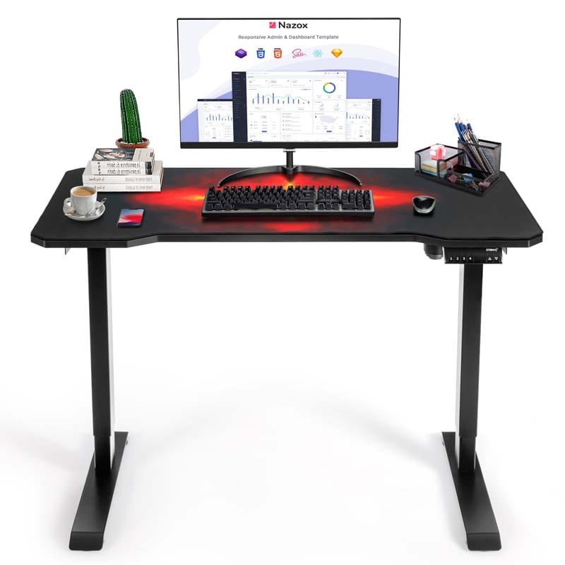 Electric Standing Gaming Desk, Height Adjustable Computer Desk, Carbon Fiber Desk, Sit Stand Home Office Table with Smart Control Panel