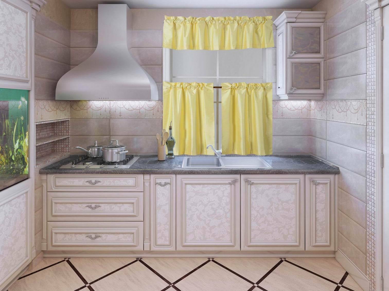 K3 Yellow 3-Piece Blackout Rod Pocket Kitchen Window Curtain Set Darkening Tier Panels Treatment with Matching Valance