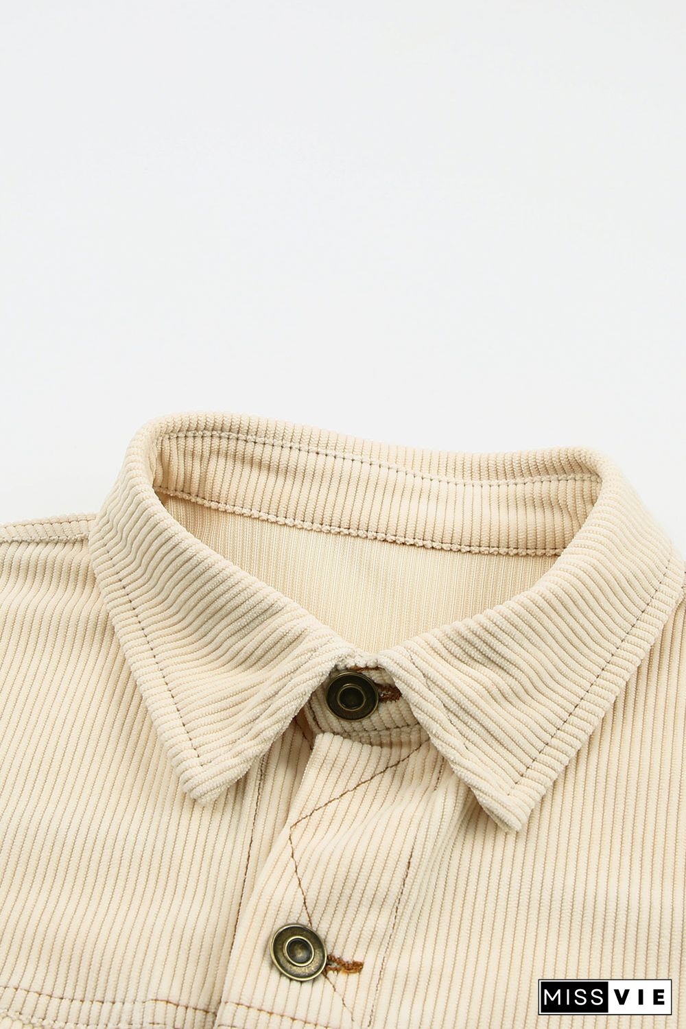 Button Up Pockets Striped Color Block Corduroy Jacket