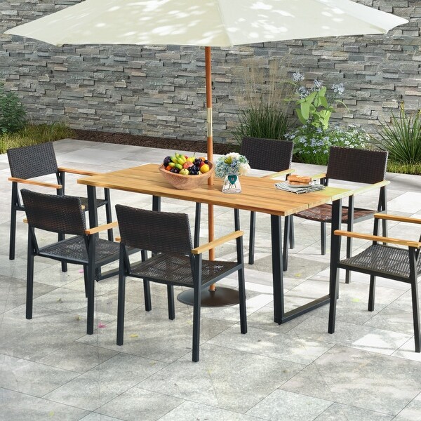 6Person Acacia Wood Outdoor Dining Table with 2 Inch Umbrella Hole