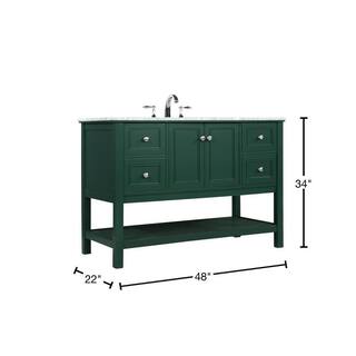 Timeless Home 48 in. W Single Bath Vanity in Green with Marble Vanity Top in Carrara with White Basin TH54048HDGN