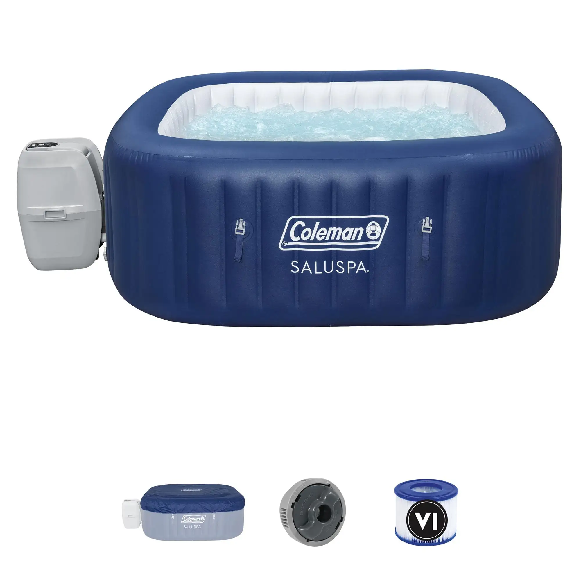 Coleman Atlantis SaluSpa 140 AirJet Square 4-6 Person Inflatable Hot Tub, Blue