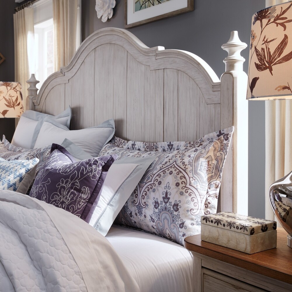 Farmhouse Reimagined Antique White with Chestnut Queen Poster Bed