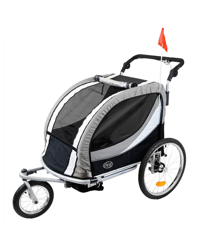 ClevrPlus Deluxe 3-in-1 Double Seat Bike Trailer Stroller Jogger for Kids， Grey