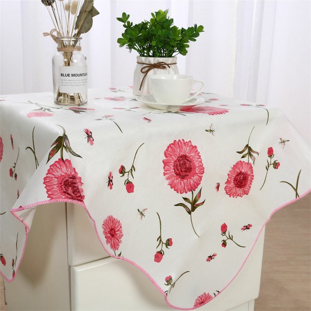 Square Vinyl Water Oil Resistant Printed Tablecloths Pink Sunflower Piccocasa