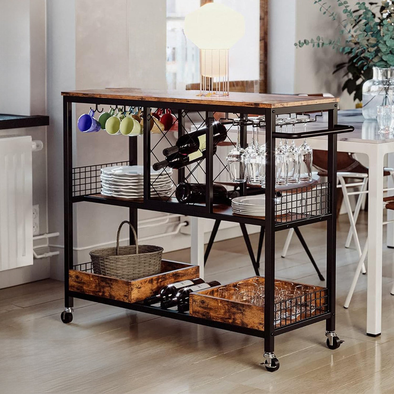 Kitchen Storage Cart on Wheels, Home Bar Cart, Suitable for Kitchen, Bar