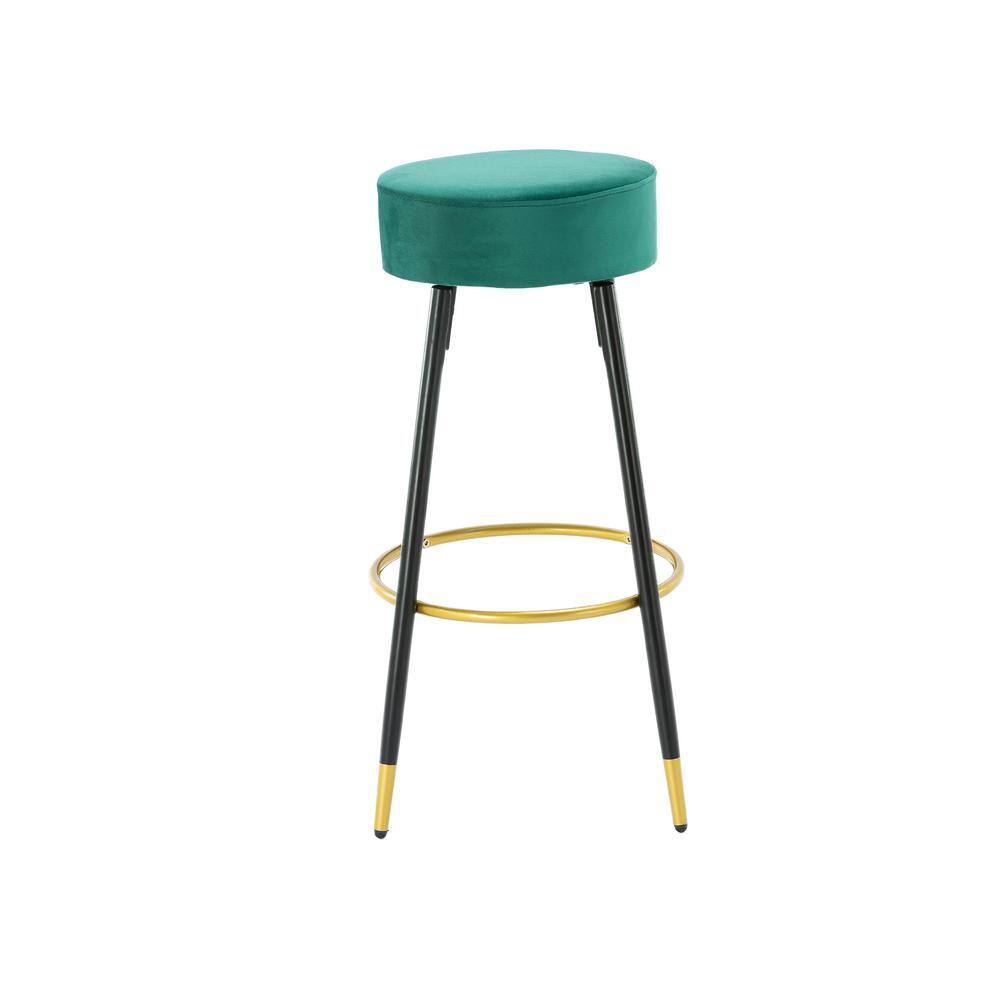 Tidoin 30.11 in. Green Metal Frame Low Back Bar Stool with Velvet Seat OFC-YDW6-774