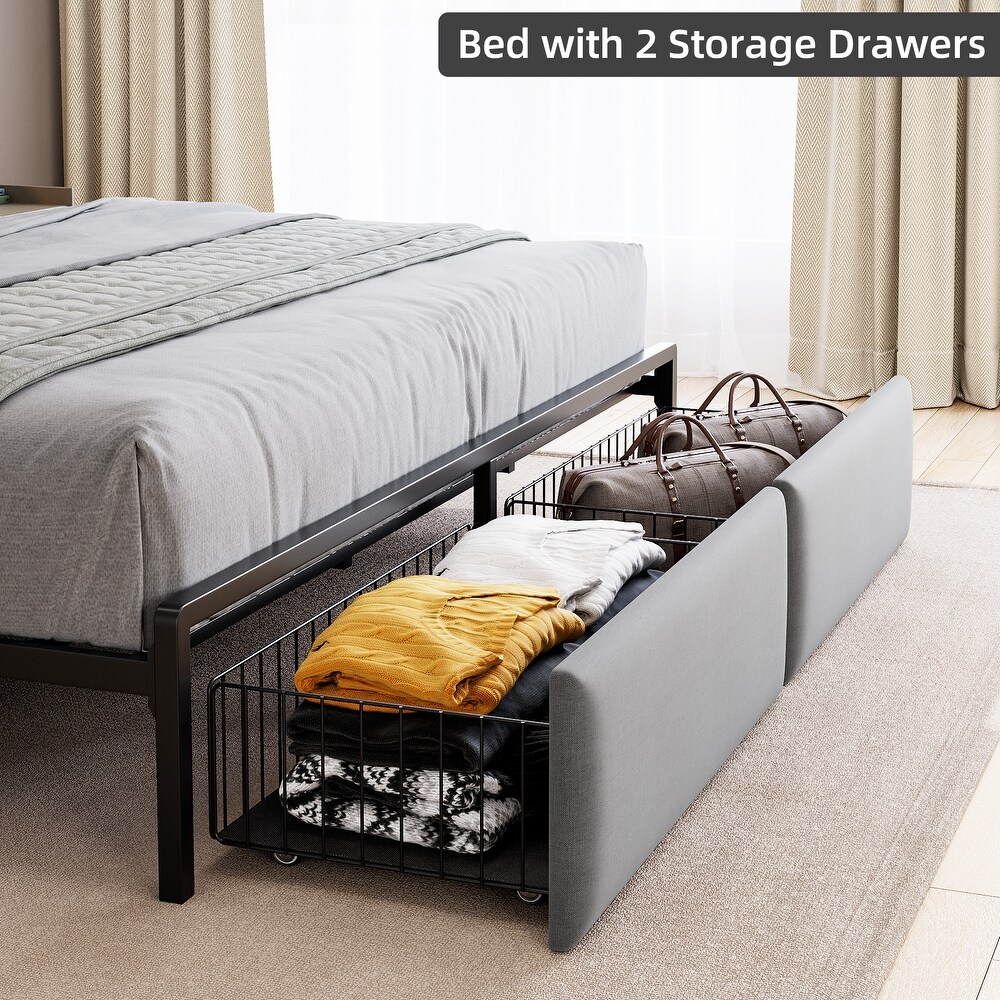 Bed Frame with 2 Storage Drawers LED