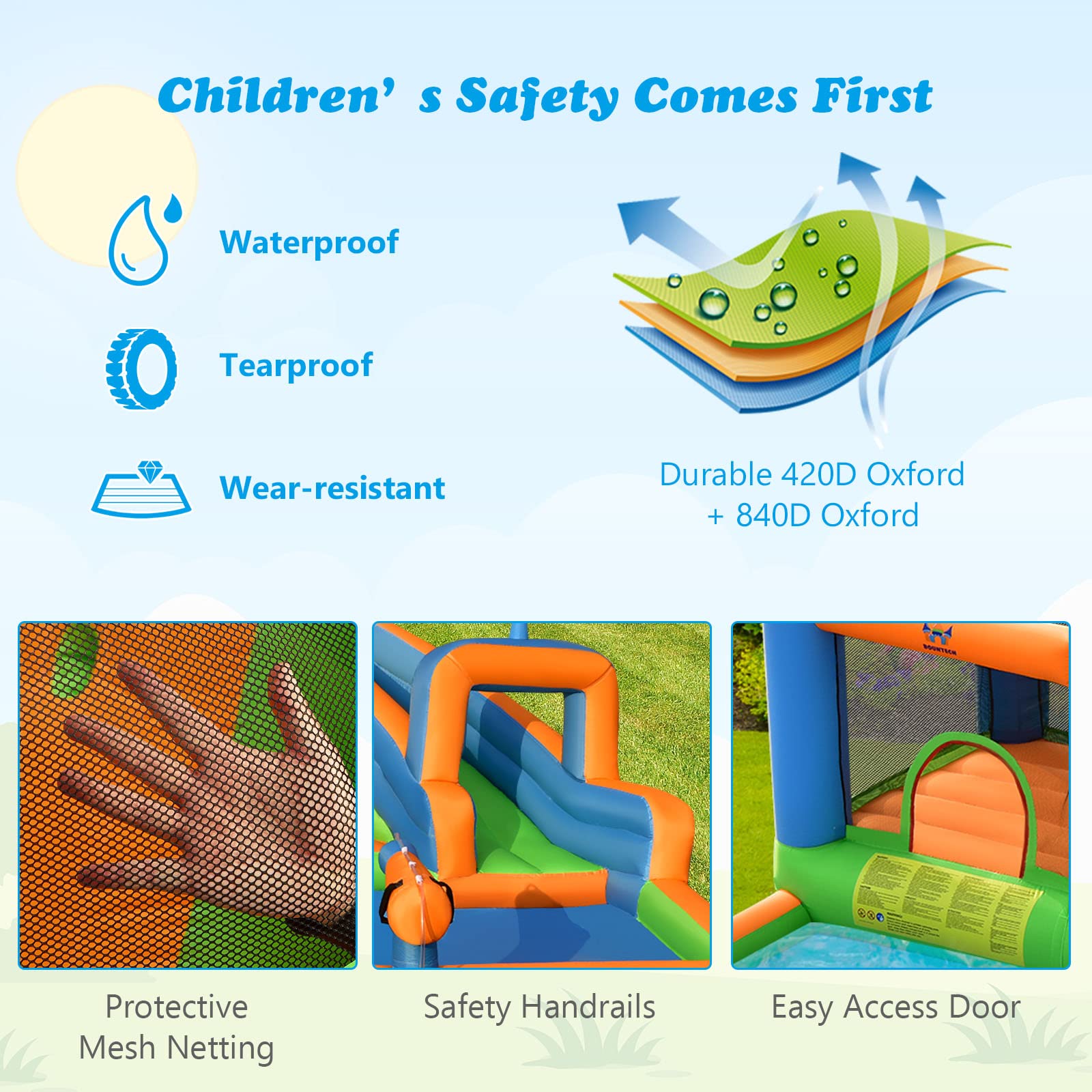 Costzon Inflatable Water Slide, 7 in 1 Indoor Outdoor Kids Water Bounce House Jumping Castle