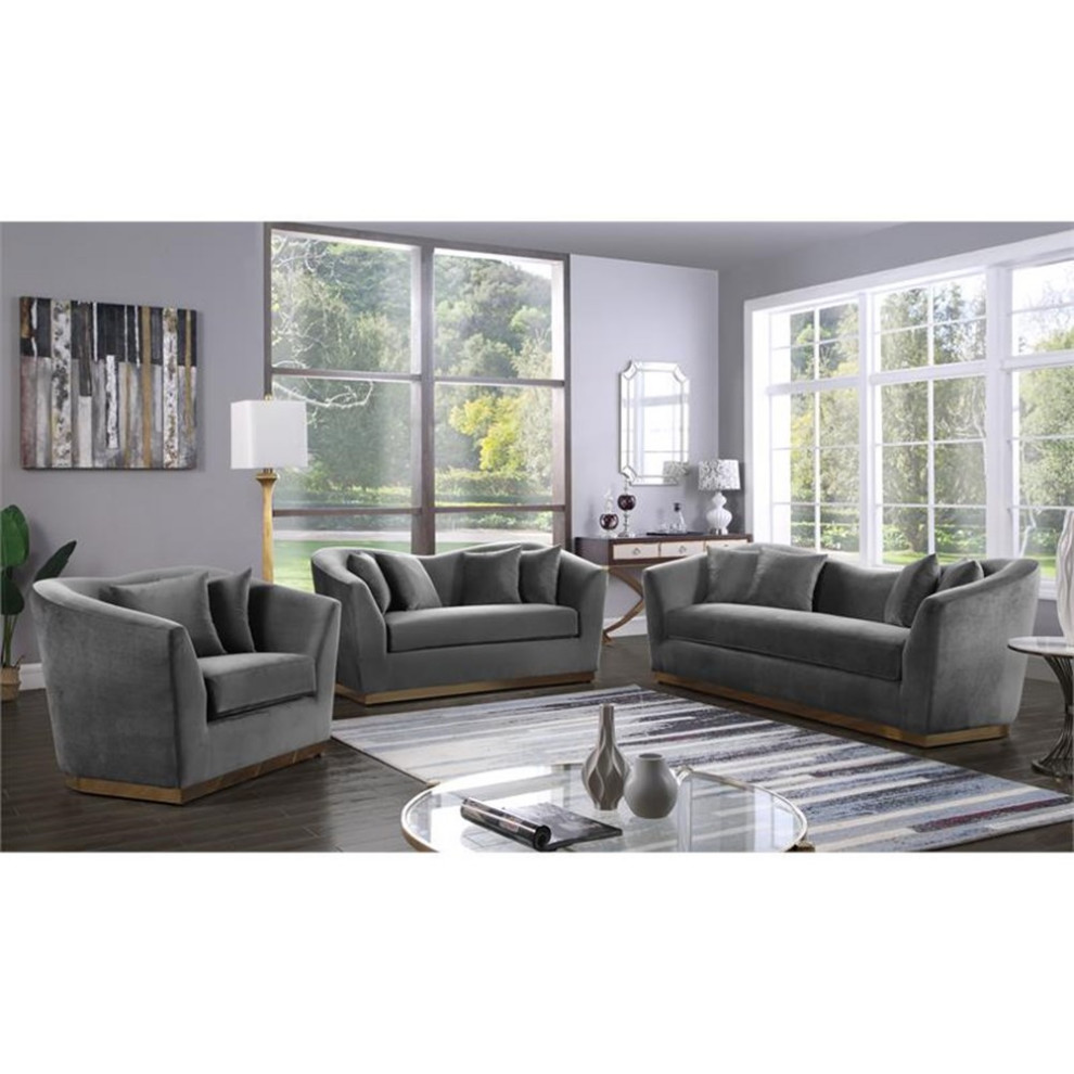 Pemberly Row Modern / Contemporary Velvet Upholstered Sofa in Gray   Contemporary   Sofas   by Homesquare  Houzz