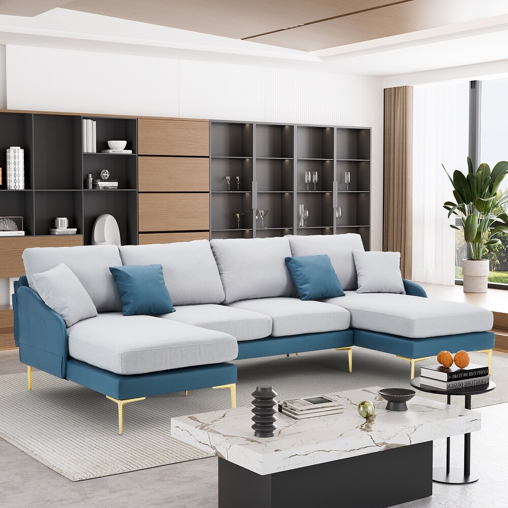 Ouyessir U Shape Sectional Sofa 4 Seat Couch with Double Chaise Lounge