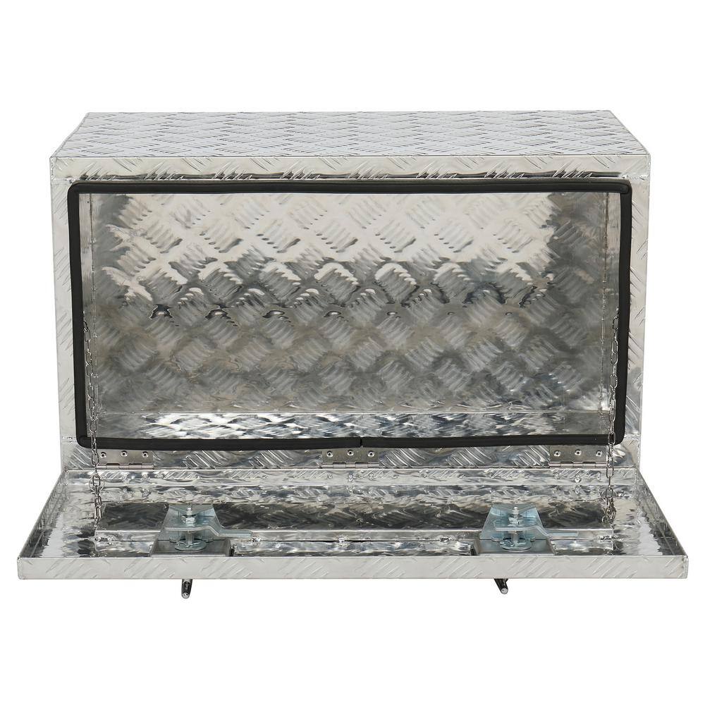 Karl home 30 in. Silver Diamond Plate Aluminum Underbody Truck Tool Box Double Lock with Key 667585648302