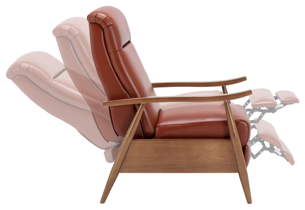 Fairview Leather Wood Arm Push Back Recliner   Midcentury   Recliner Chairs   by Homesquare  Houzz