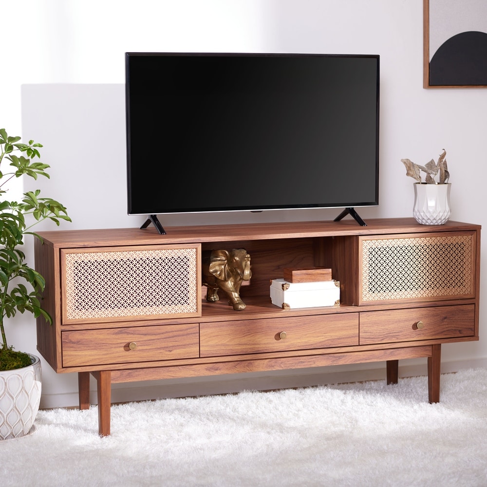 SAFAVIEH Ceu Walnut/Gold 59 inch Storage TV Media Stand   59\