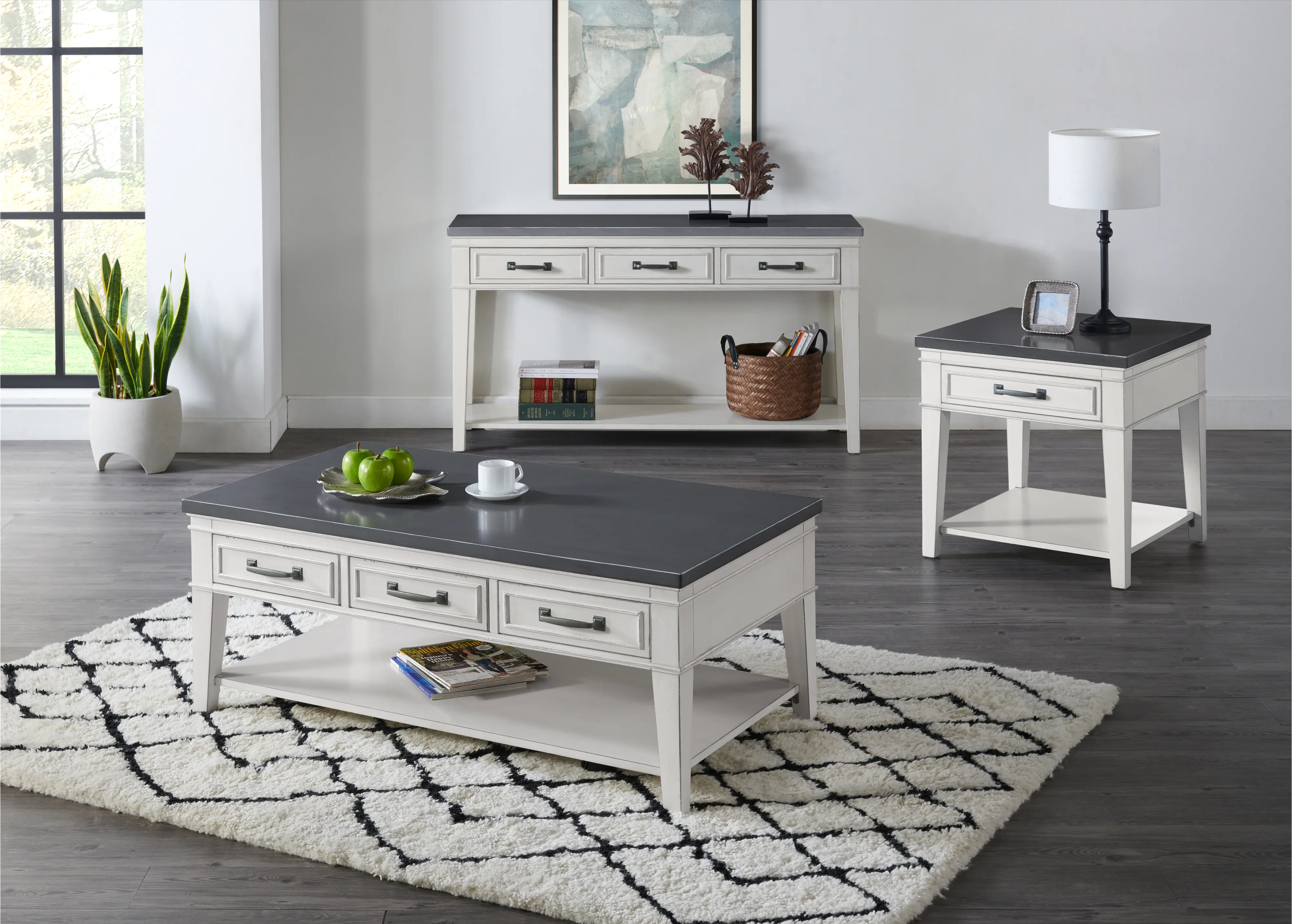 Del Mar Antique White and Gray Coffee Table