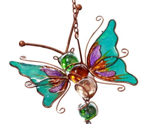 Stained Glass Flitting Butterfly Copper Metal Wind Chime 23