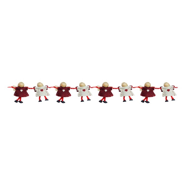 Unlit Plush Red And Beige Joined Hands Angel Dolls Christmas Garland