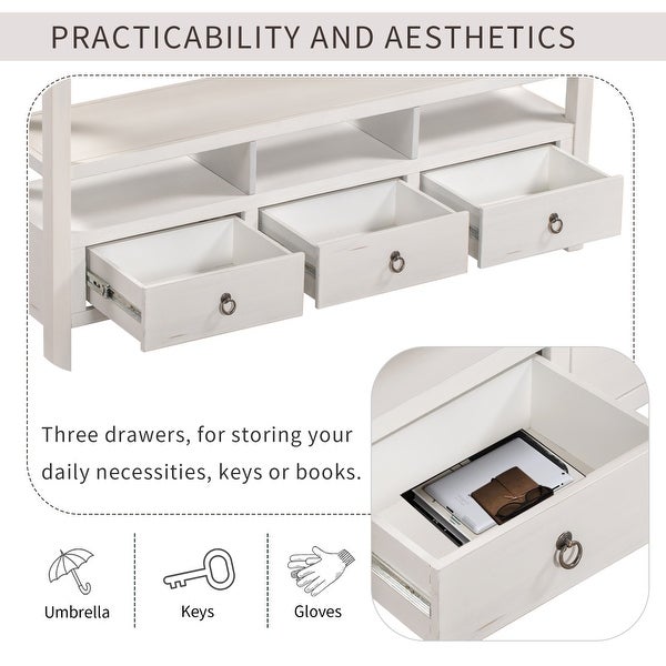 Solid Console Table Double-Storey Tabletop with 3 Drawers