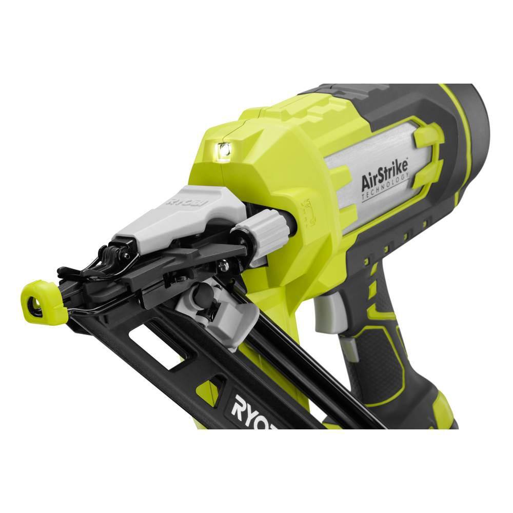 RYOBI ONE+ 18V Lithium-Ion Cordless AirStrike 15-Gauge Angled Finish Nailer (Tool Only) with Sample Nails P330