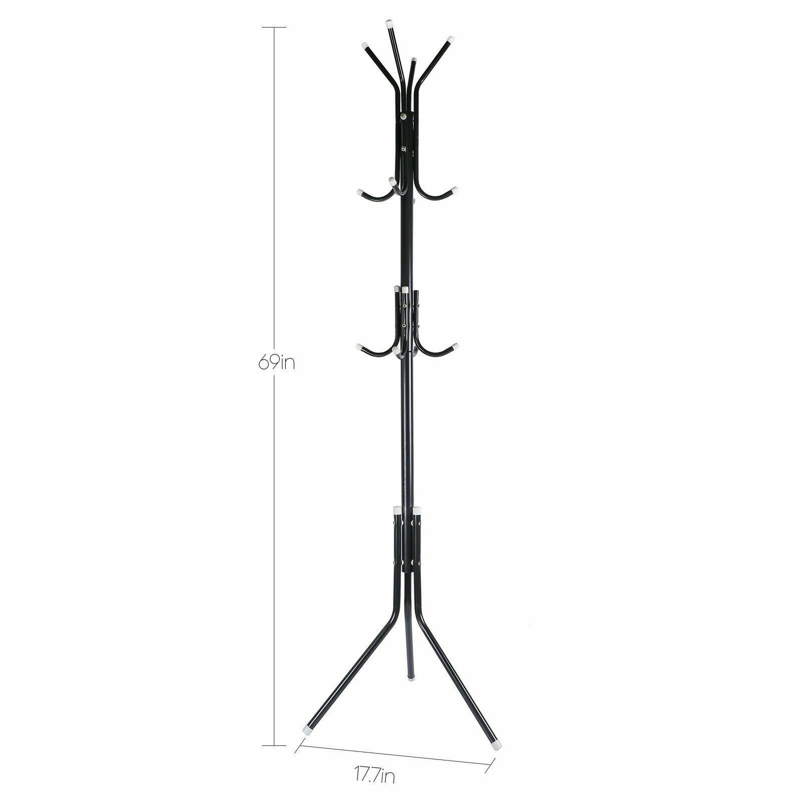 12 Hooks Metal Coat Rack Simple Freestanding Standing Hat Hanger Organizer For Home Living Room， 3 Tiers Black