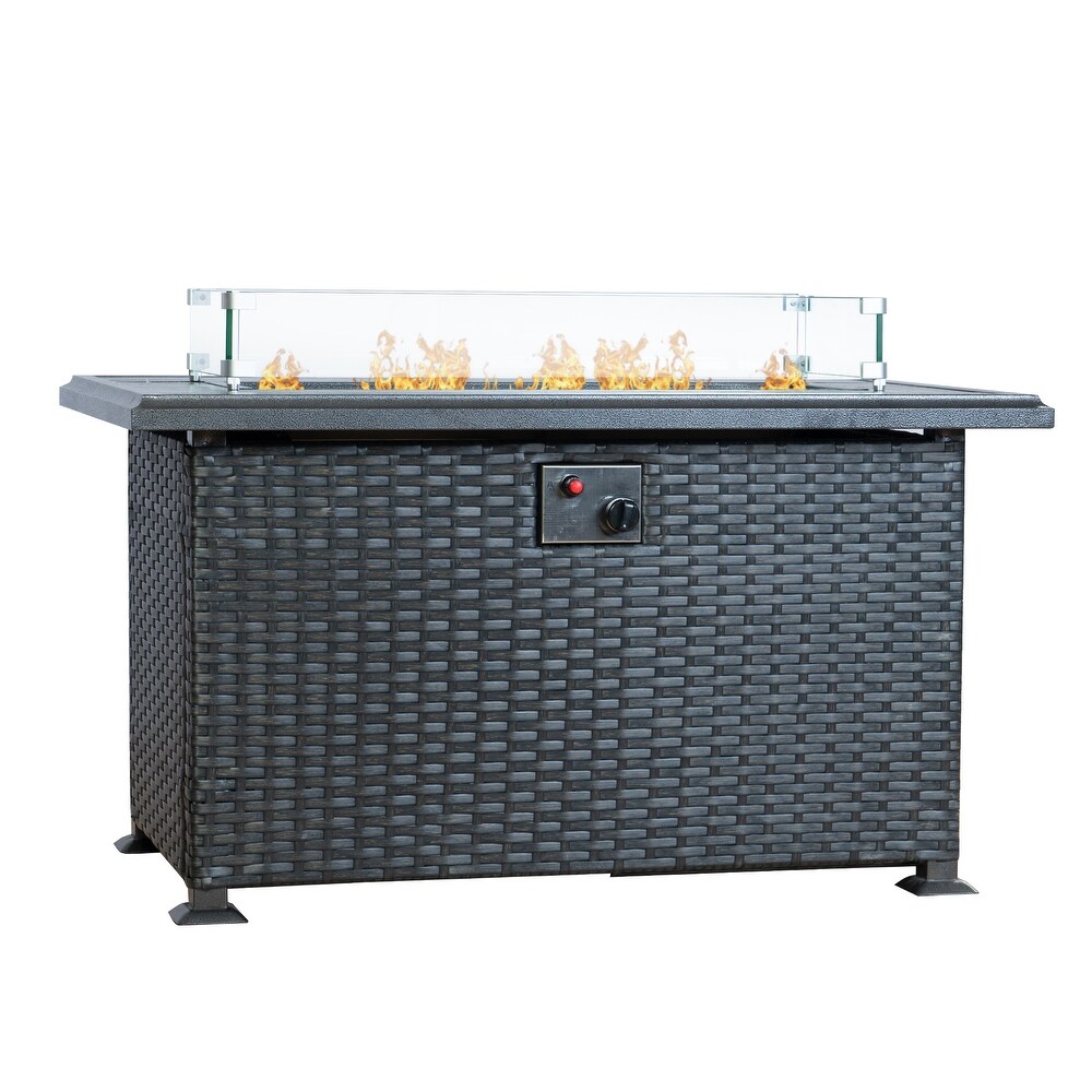 Kozyard 50 000 BTU Outdoor Wicker Patio Propane Gas Fire Pit Table