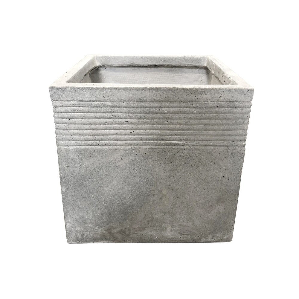 Durx litecrete Lightweight Concrete Square Stripped Light Grey Planter Large   17.7'x17.7'x17.7'