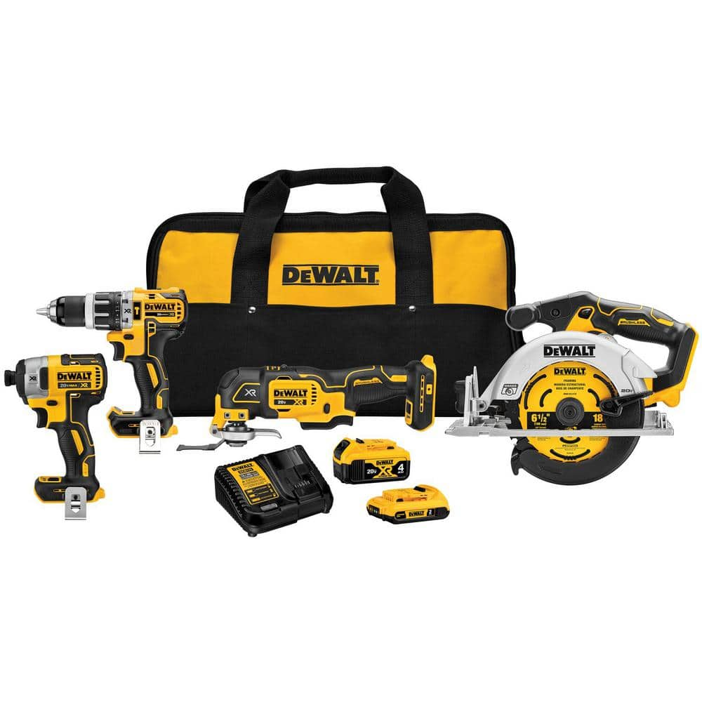 DEWALT 20V MAX Lithium-Ion Cordless Brushless 4 Tool Combo Kit, 20V Brushless 6-1/2 in. Circ Saw, and 20V XR Brushless Jigsaw DCK4050M2W56534