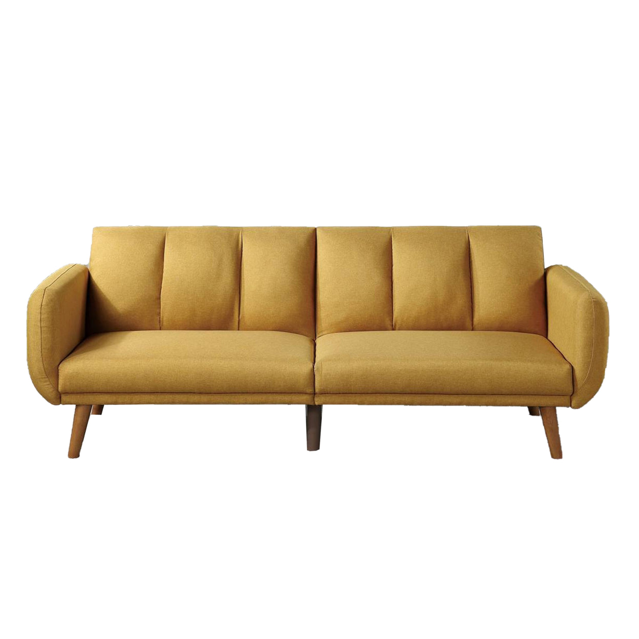 Adjustable Upholstered Sofa with Track Armrests and Angled Legs, Yellow- Saltoro Sherpi