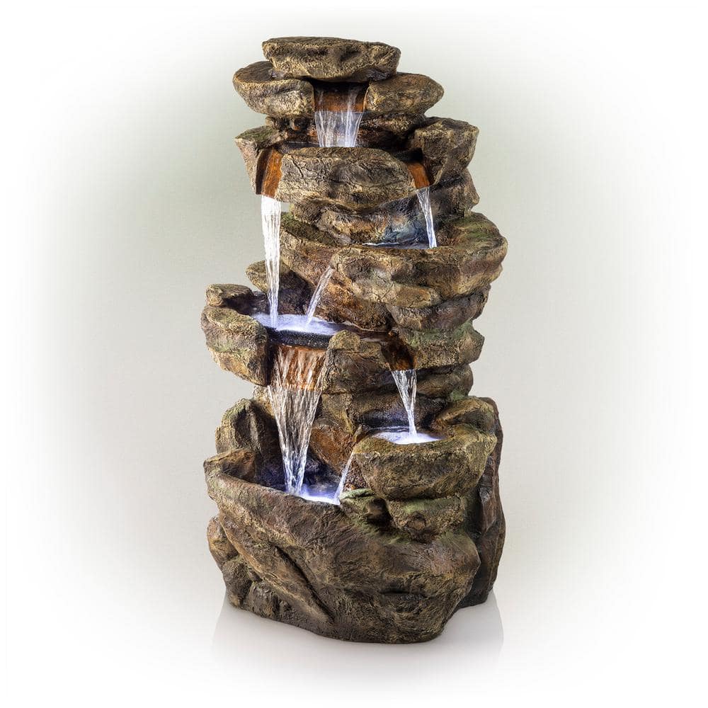 Alpine Corporation 51 in. Tall Outdoor 6-Tier Amazonian Rainforest Waterfall Fountain with 30 LED Lights TZL198