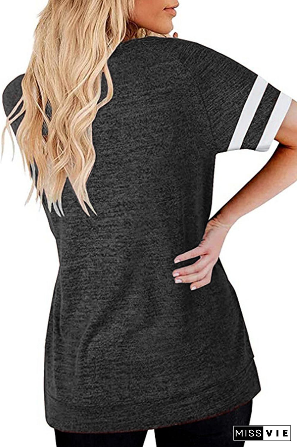 Dark Gray Round Neck Printed Short Sleeve T-shirt