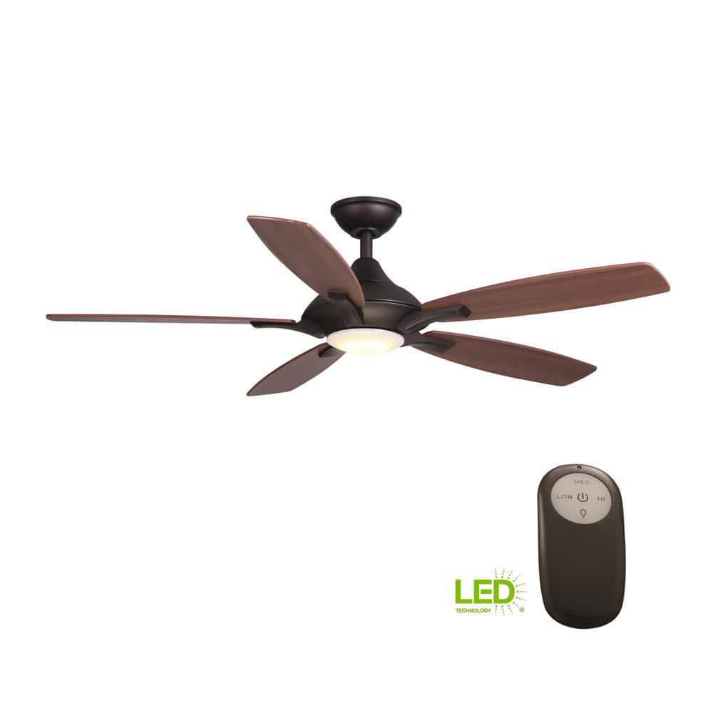 Home Decorators Collection Petersford 52 in Integrated LED Indoor Oil Rubbed Bronze Ceiling Fan with Light Kit and Remote Control